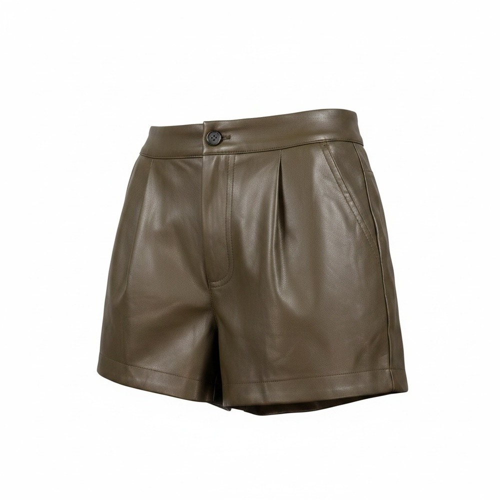 Anthropologie Avec Les Filles Olive Green Vegan Leather Pleated Shorts XS New